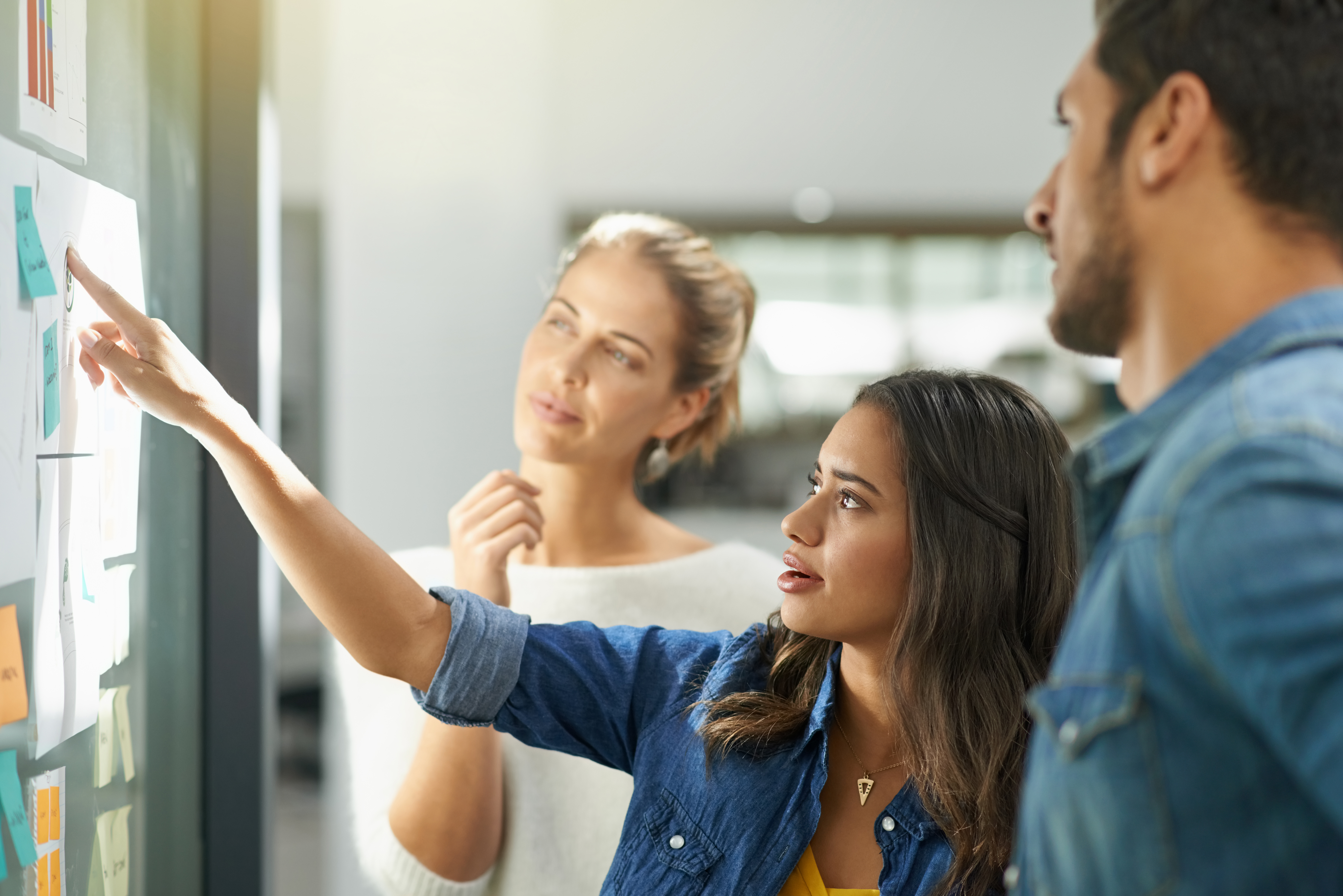 Diverse team using business system to plan for growth